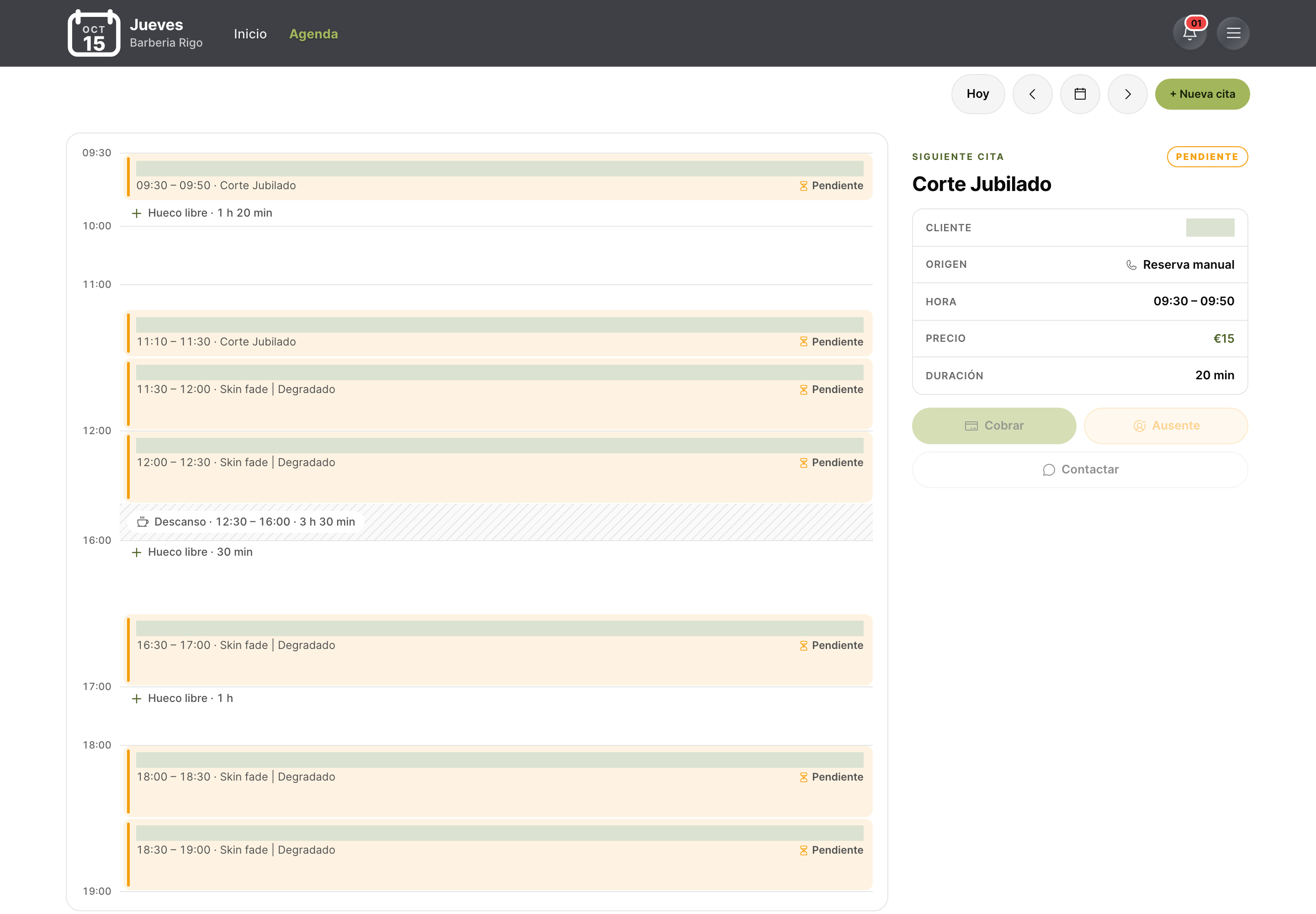 RudaBook Business en web: agenda diaria, citas y huecos disponibles